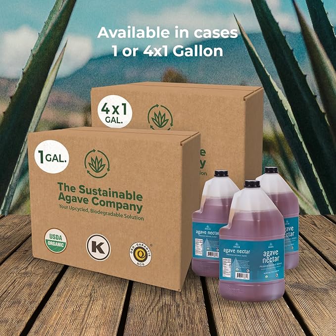 Sustainable Agave Co – Organic Light Agave Nectar – Natural Sweetener & Sugar Substitute – Vegan, Non-GMO, Gluten-Free Syrup for Coffee, Tea, and Baking (1 Gallon)