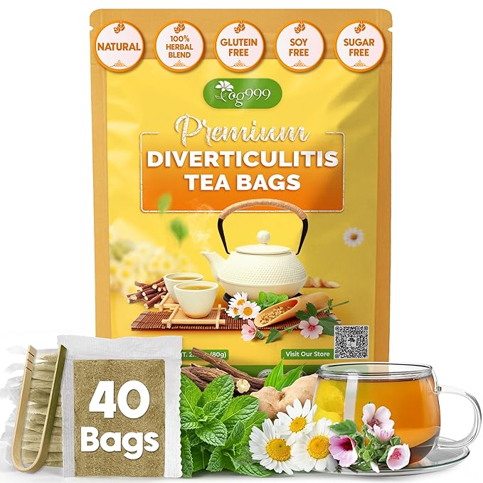 TOG999, Diverticulitis Tea Bags | 40 Count | 100% Natural Chamomile, Peppermint, Marshmallow Leaf, Wild Yam Root, Licorice & Ginger Herbal Blend – Caffeine-Free Comfort Tea, Vegan.