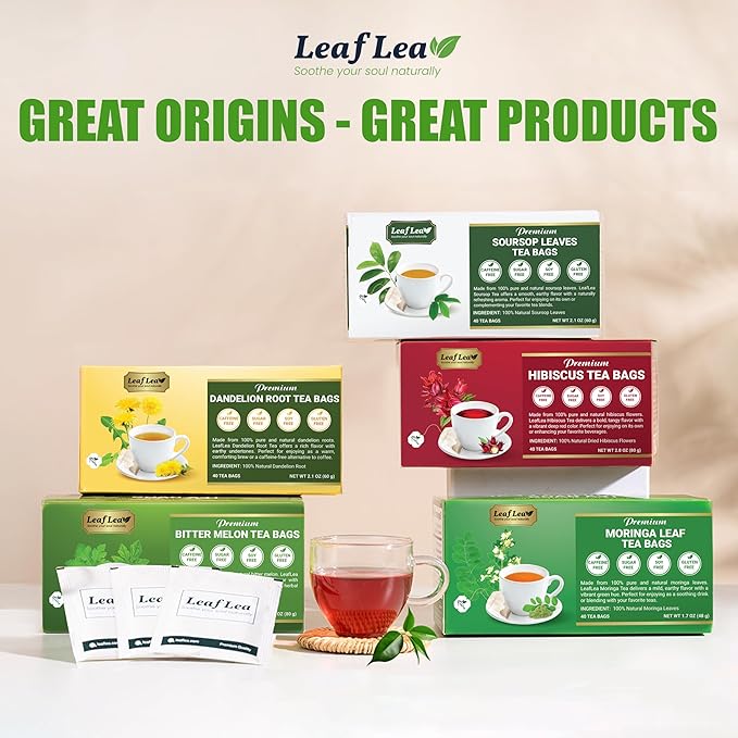 LeafLea 120 Bitter Melon Tea Bags, 100% Pure Bitter Melon Fruit. Supports Wellness and Digestion | Caffeine-Free, Sugar-Free, Vegan, Pack of 3