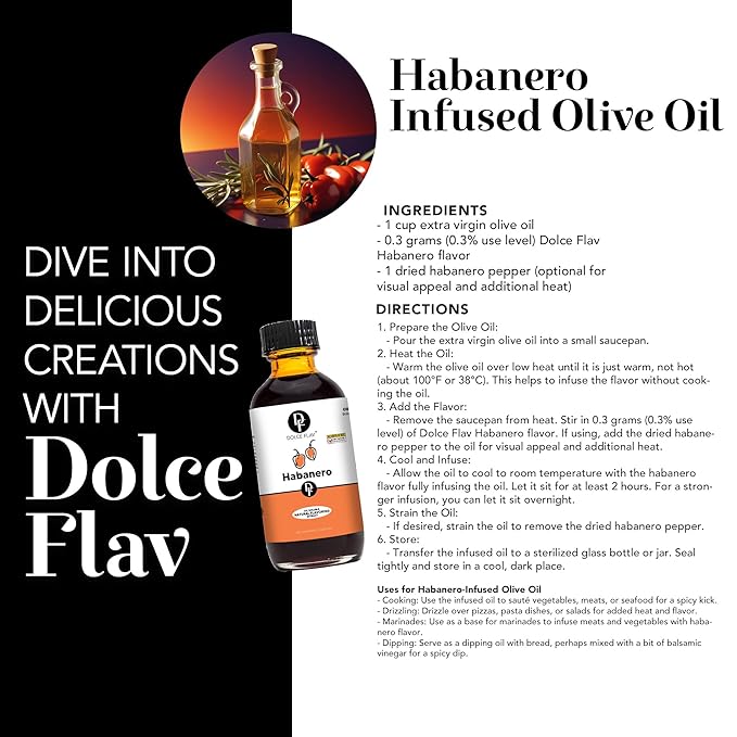 Dolce Flav Natural Habanero Extract – 2 Ounce Oil-SolubleKosher, Sugar-Free, Concentrated Spicy Habanero Flavoring for Savory Dishes, Sauces & Confections, Includes Measured Dropper