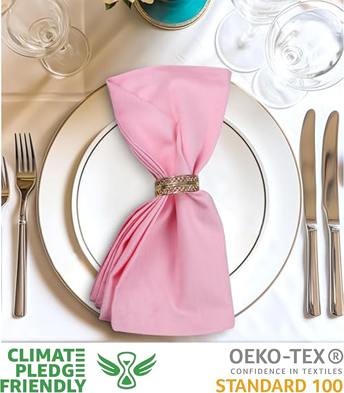Urban Villa Cloth Napkins Set of 12 (20x20 Inches) 100% Cotton Napkins Cloth Washable Soft Durable Reusable Absorbent Table Dinner Napkins Cloth for Hotel Lunch Restaurant Weddings Parties - Pink