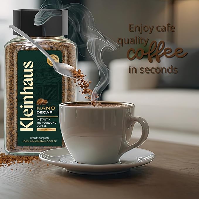 Kleinhaus Decaf Nano Instant Coffee + Microground | 100% Colombian Arabica Coffee | Freeze dried | Fresh Brewed Taste | 3.5 oz Jar (2 Pack, Decaf)