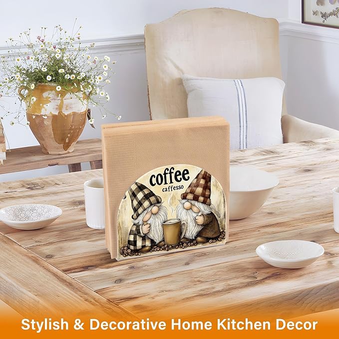 Cute Gnomes Coffee Napkin Holder for Tables, Kitchen Acrylic Paper Napkin Holders Freestanding Tissue Dispenser Paper for Indoor Outdoor Decor