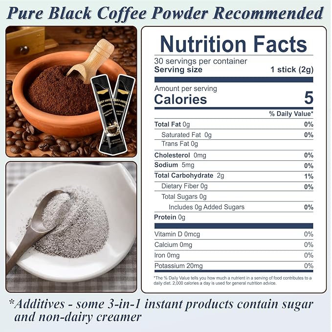 Sugar Free Instant Coffee 30 Packets Single Serve, Organic Arabica Instant Coffee Packs, Hot & Ice Coffee Instant Powder Medium Roast Low Acid for Camping, Traveling, Office & School