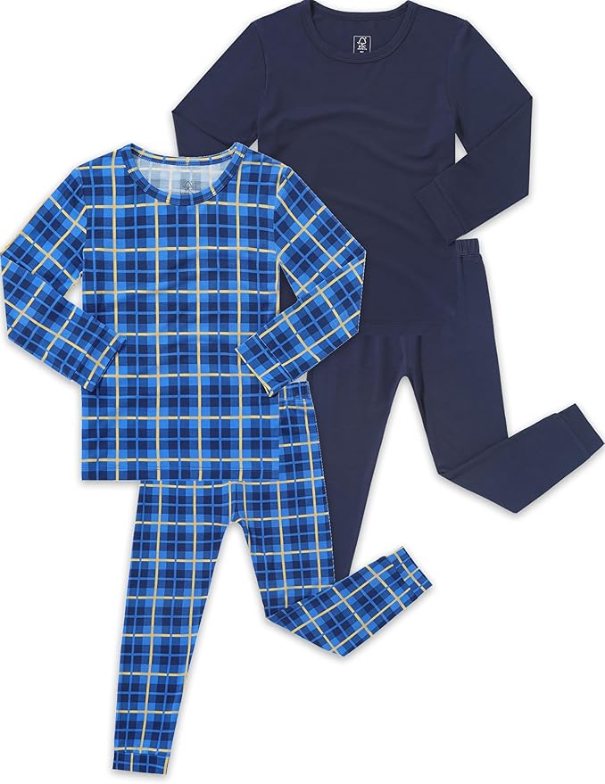 JunNeng Bamboo Viscose Pajamas for Toddler Boys, Baby Kids Diamond Pajamas Snug Fit Long Sleeve Sleeper