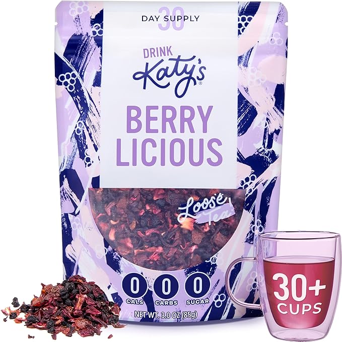 Katy’s® Berrylicious Loose Leaf Tea | Hibiscus, Blueberry & Cranberry | Fruity Herbal Tea | Caffeine-Free Fruit Tea | Cold Brew or Hot | 30+ Cups | Antioxidant-Rich | Woman-Owned | 3oz Pouch