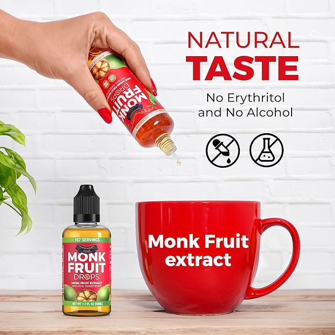 Monk Fruit Extract (6 Drops = 1 Tsp of Sugar) Zero Calories, Non-GMO, No Fillers - Liquid Monk Fruit Sweetener No Erythritol by Transparency Foods NEW FORMULA (1.7oz, 167 servings)