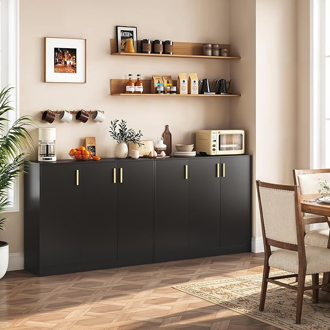 Cozy Castle Buffet Cabinet with Storage, Accent Storage Cabinet with Doors and Shelves, Wood Coffee Bar Sideboard Console Table for Kitchen Living Room Entryway Hallway, 35.4" Tall Black