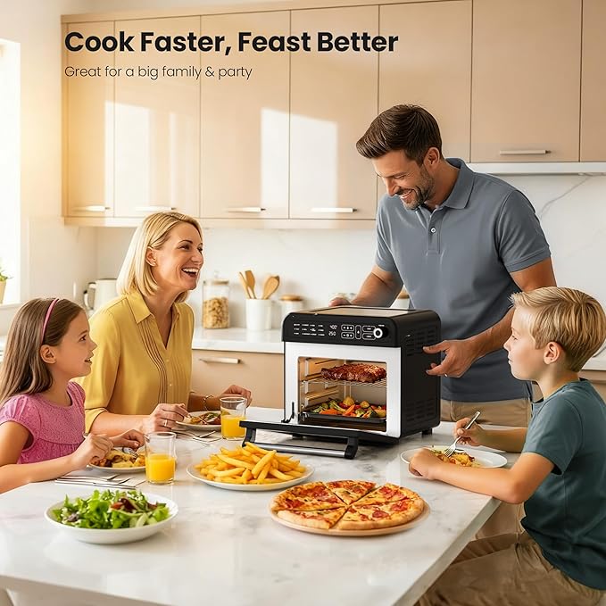 Kismile 18QT Air Fryer Toaster Oven Combo, 12-in-1 Countertop Convection Airfryer Oven, 70–450℉, Bake, Roast, Reheat & Broil, Fits 8–10″ Pizza, Includes Full Accessories, Stainless Steel (Black)