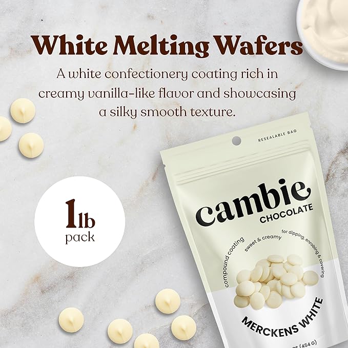 Merckens White Melting Chocolate - 1 Pound of Premium Quality White Candy Melts to make Dubai Chocolate Bar, Cake Pops, Cocoa Bombs, & Homemade Desserts