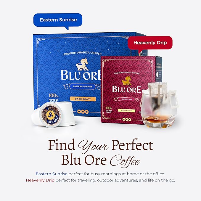 Blu Ore Premium Vietnamese Coffee - Single Serve Pour Over (8 Pack) - 100% Arabica Drip Bag Coffee, Eco-Friendly Filter, Travel Friendly, No Preservatives - Dark Roast