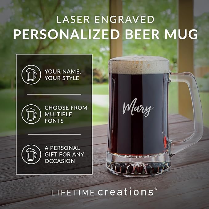 Lifetime Creations Engraved Personalized Name Beer Mug 25 oz - Stein with Name, Monogrammed Beer Lover Groomsmen Gift, Dishwasher Safe, Made in USA