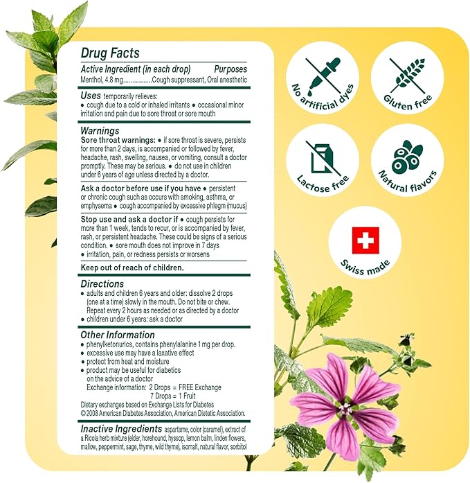 Ricola Swiss Herb Sugar Free Cough Drops with Menthol - Cough and Sore Throat Relief - 45 Count - Herbal Throat Lozenges