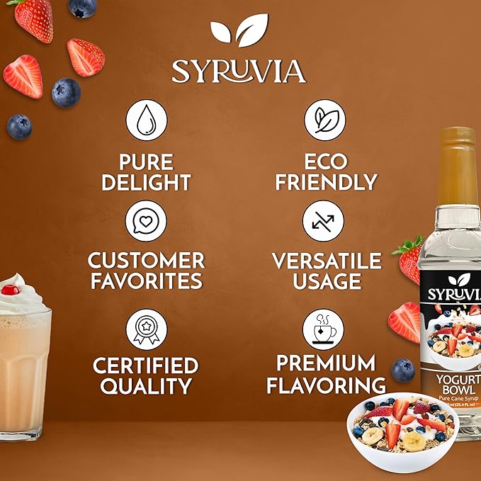 Syruvia Coffee Syrup, Yogurt Bowl Flavored Syrup for Drinks, Lattes and Desserts – 25.4 fl oz, With Pump