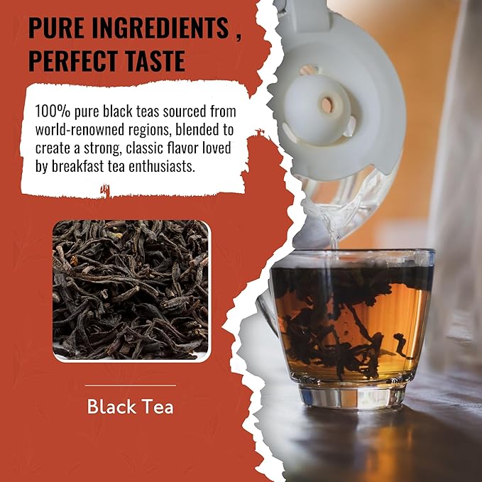 Tea Runners Organically Sourced English Breakfast Reserve Loose Leaf Black Tea | Premium Assam, Ceylon & Keemun Blend | Full-Bodied Rich Flavor with Caramel Notes | High-Caffeine Morning Tea - 5 oz