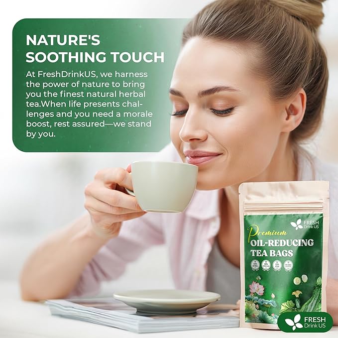 FreshDrinkUS, Oil-Reducing Herbal Tea – 40 Tea Bags | Blend of Winter Melon, Lotus Leaf, Ginger, Hawthorn, Gardenia Fruit, Rose, Cassia Seed & More | Naturally Caffeine-Free | Delicious Hot or Iced