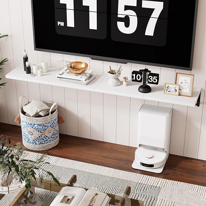 IBUYKE Deep Floating Shelves for Wall,8 Inch Deep Floating Shelves Set of 2,16W x 8D Wood Wall Shelf,Wide Floating Bookshelf for Living Room, Kitchen, Office TFS002W-2