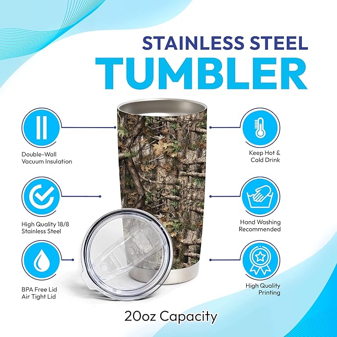 Hyturtle Personalized Hunting Gifts For Men - Camo Hunting Tumbler 20 Oz Travel Coffee Mug Stainless Steel - Fathers Day Hunting Gift For Dad, Him, Boy, Husband, Hunters On Birthday, Christmas