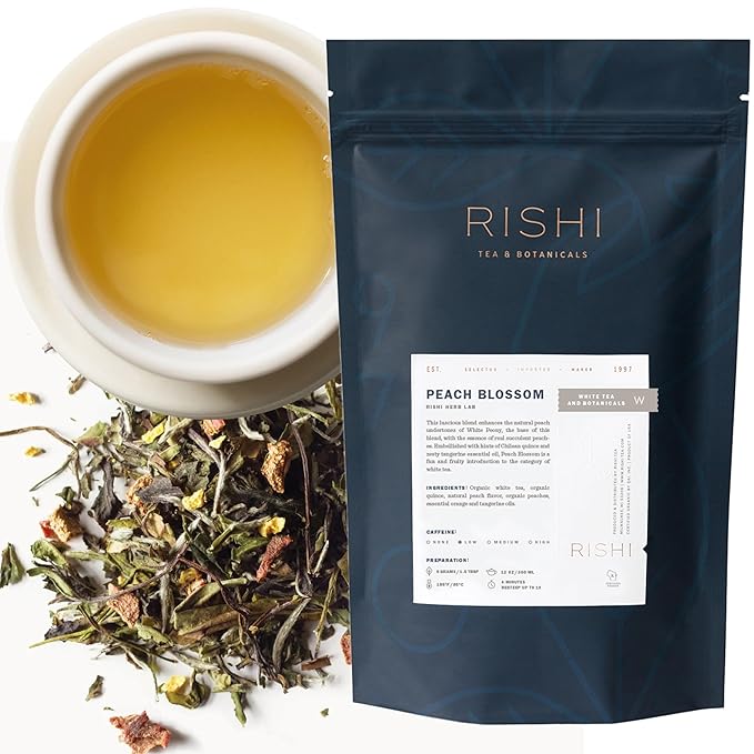 Rishi Tea Peach Blossom White Herbal Blend - Organic & Low Caffeine Loose Leaf Tea - 8.81 Ounces, 32+ Servings