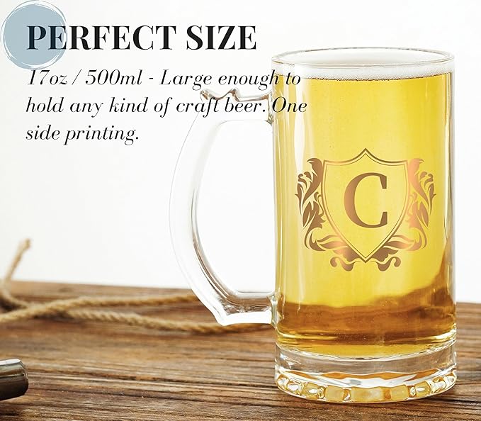 Onebttl Personalized Beer Gifts for Men - 17 oz Heavy Beer Stein Mug with Handle for Boss as Birthday Christmas Gift - S