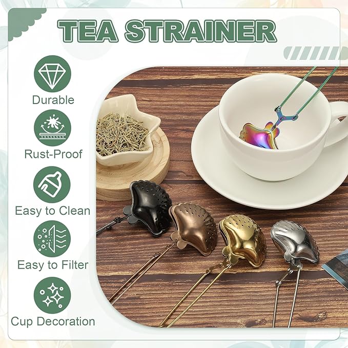 uxcell 1 Pcs Tea Infuser, Stainless Steel Loose Leaf Tea Infuser Filter, Long Handle Tea Steeper Strainers for Cup and Teapot for Tearoom Office Home, Shell Shaped Gold