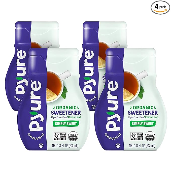Pyure Organic Stevia Liquid Sweetener Keto Sugar Substitutes, Zero Calorie, Zero Sugar, Zero Carb, Plant-Based Sugar Free Liquid Stevia Extract, Simply Sweet, 1.8 oz (Pack of 4)