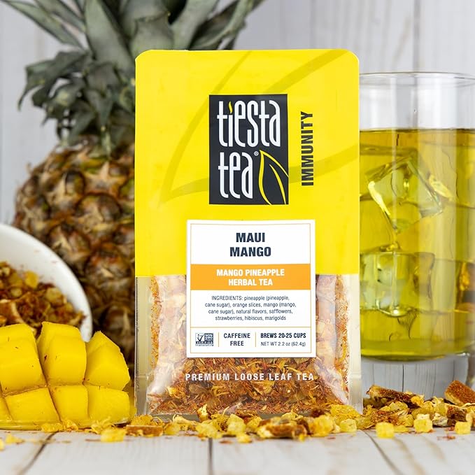 Tiesta Tea - Loose Leaf Herbal Tea Gift Box, Medium to Non-Caffeinated Assorted Blends, 3 Pouches for Hot & Iced Brews Variety Pack, Maui Mango, Nutty Almond Cream, and Pomegranatopia
