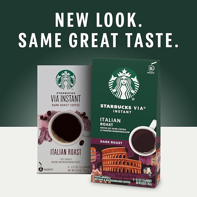 Starbucks VIA Instant Coffee, Dark Roast Coffee, Italian Roast, 100% Arabica, 12 boxes (96 packets total)