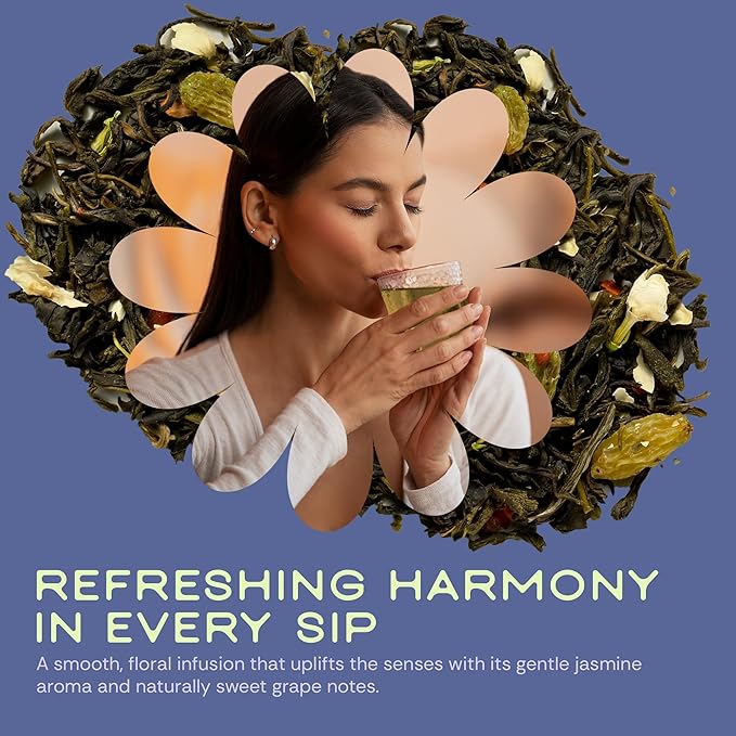 Tea Facto Green Goddess* Jasmine Green Tea with Dried Grapes and Gardenia - Clean Caffeine, Natural Fiber, Zero Added Sugar - 10 Count