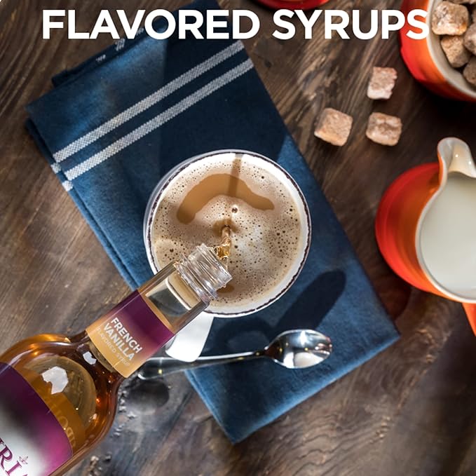 Upouria French Vanilla Coffee Syrup Flavoring, 100% Vegan, Gluten-Free, Kosher, 750 mL Bottle (Pack of 4) with 2 Syrup Pumps