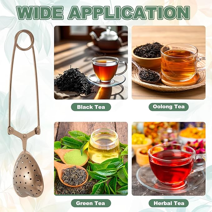 uxcell 2 Pcs Tea Infuser, Stainless Steel Loose Leaf Tea Infuser Filter for Cup and Teapot, Long Handle Tea Steeper Strainers for Tearoom Office Home, Heart Shaped Rose Gold