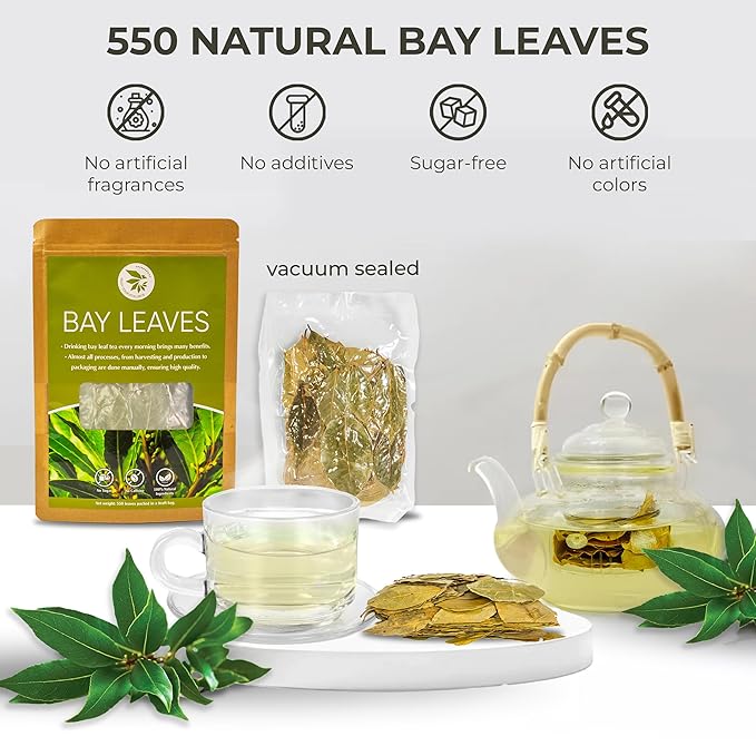 Bay Leaves Tea - 550 Dried Whole Leaves, 4.06 oz, Hojas de Laurel, 100% Natural Sun Dried, Caffeine-Free Herbal Tea, For Brewing or Cooking, Immune & Wellness Support