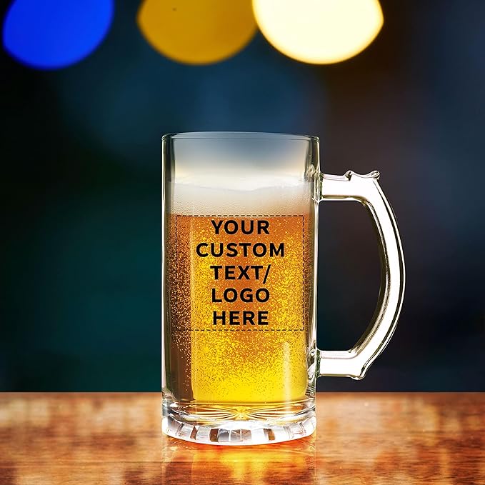 DISCOUNT PROMOS Custom Glass Beer Mug 16 oz. Set of 10, Personalized Bulk Pack - Great for Wedding Favors, Groomsmen Gifts, Birthday Gifts - Clear Bottom Color