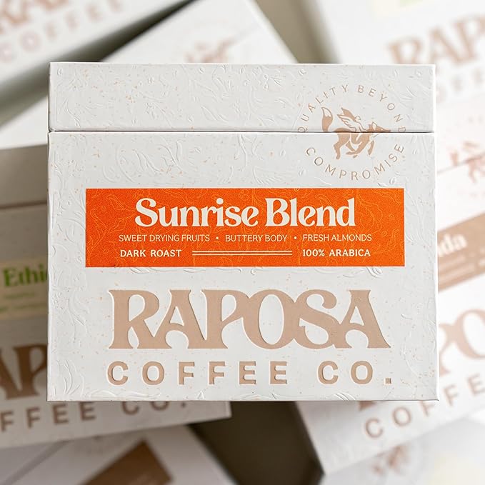 Raposa Coffee Sunrise Blend (250g) Dark Roasted, Whole Bean Specialty Coffee, Sweetness of Drying Fruits, Buttery Body, Fresh Almonds