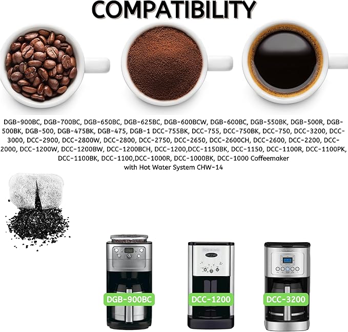 24 Nispira Activated Charcoal Water Filters Replacement Compatible with Cuisinart Coffee Machine Part DCC-RWF