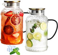 2 Liters/68 oz Glass Pitcher with Lid and Handle for Fridge,2 PACK Large Hot Cold Water Carafe for Cold Brew,Coffee,Lemonade,Iced Sun Tea,Beverage,Milk,Heat Resistant