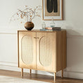 Rattan Storage Cabinets with Shelves, Narrow Cabinet with Storage, Sideboard Cabinet with Doors, Rattan Cabinets for Kitchen Dining Room Living Room, Natural Oak