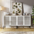 Set of 2 White Farmhouse Buffet Cabinet with Storage,Metal Base Console Table with Adjustable Shelves & 4 Doors, Antique White Sideboard for Kitchen, Dining Room, Living Room