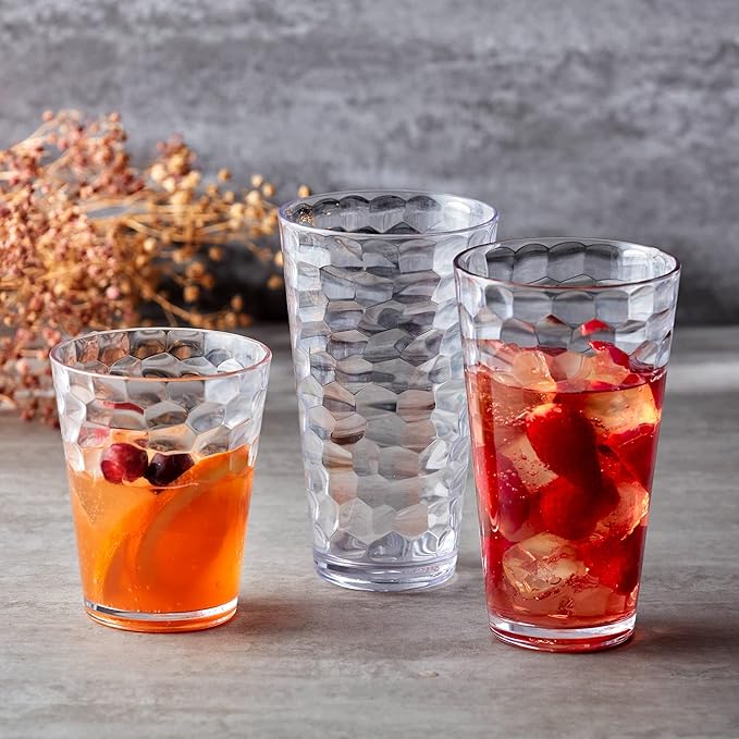 Amazing Abby - Iceberg 16-Ounce Plastic Tumblers (Set of 8), Drinking Glasses, Mixed-Color Reusable Cups, Stackable, BPA-Free, Shatter-Proof, Dishwasher-Safe