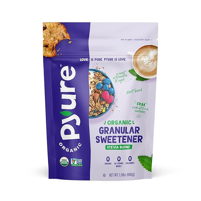 Pyure Organic Stevia Blend | Granulated Sugar Substitute with Zero Calories & Carbs | Keto, Diabetic & Vegan Friendly | Sugary Taste Alternative | USDA Organic, Non-GMO | Good For Baking | 1.5lb (24oz)