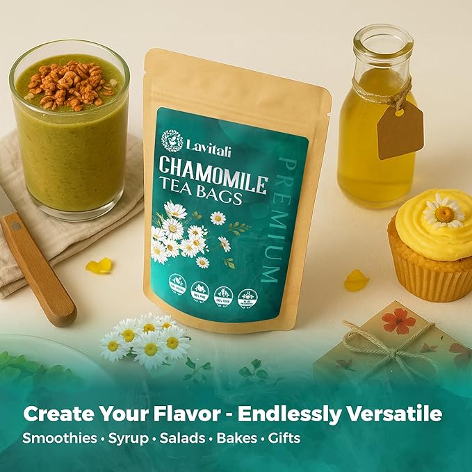 Lavitali, Chamomile Flower Tea| 120 bags, 100% Pure Herbal Tea | Caffeine-Free, Antioxidant-Rich, Eco-Friendly Filter Bag | Daily Natural Botanical, Hot or Iced Floral Infusion
