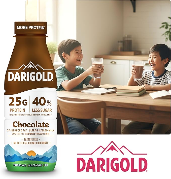 Darigold FIT High Protein Milk 2 Percent - Ultra-Filtered, Low Fat, Lactose Free - 25g Protein, 40% Less Sugar - 14oz Bottles, 12 Pack (Chocolate Milk)