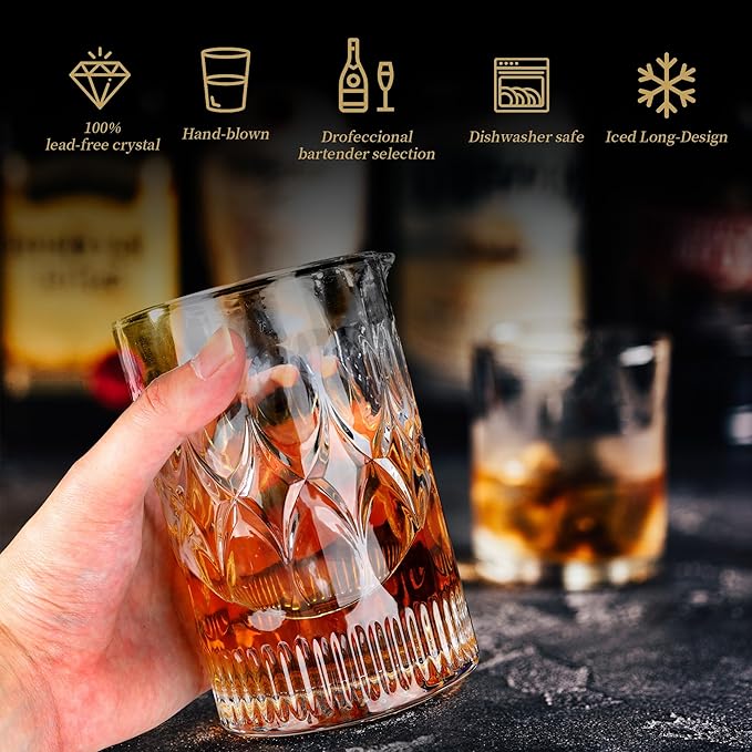 24 Oz Cocktail Mixing Glass Stirring Glasses for Whiskey Cocktail Mixing Shaker Glass Martini Old Fashioned Crystal Bar Set 700ml 2PCS (X-shape/Snowflakes)