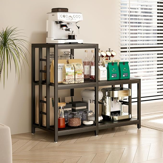 5-Tier Mini Fridge Stand, Bakers Rack with Storage,Multi-Purpose Microwave Stand,Mini Fridge Cabinet,Mini Fridge Shelf for Office,Kitchen,Living Room,Coffee Bar,Black