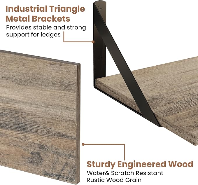 Axeman Floating Shelves for Wall 32 Inch | 31.5W x 8D Rustic Grey Wood Floating Shelves Set of 2 | 8" Deep Long Wall Shelves for Bathroom Kitchen Living Room | Bookshelf Display Shelves