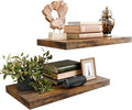 Rustic Brown 24 Inch Floating Shelves for Wall, Wooden 12 Inch Deep Floating Shelves Set of 2, Wall Shelves for Bathroom over Toilet, Live Edge Display Shelf with Invisible Brackets for Home Decor
