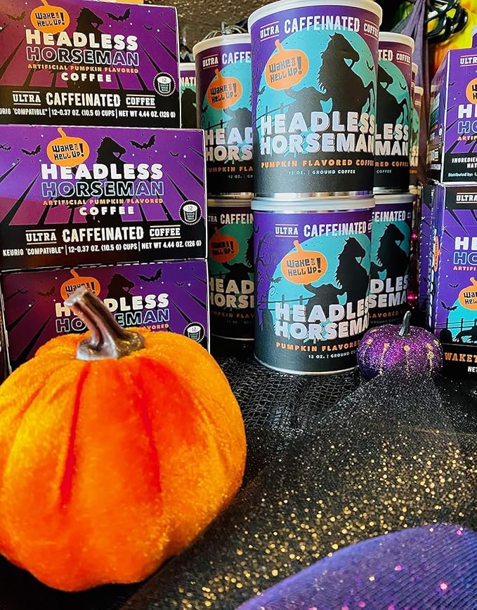 Wake The Hell Up! 12oz Ultra-Caffeinated Pumpkin Spice Ground Coffee, Low Acid, Medium-Dark Roast