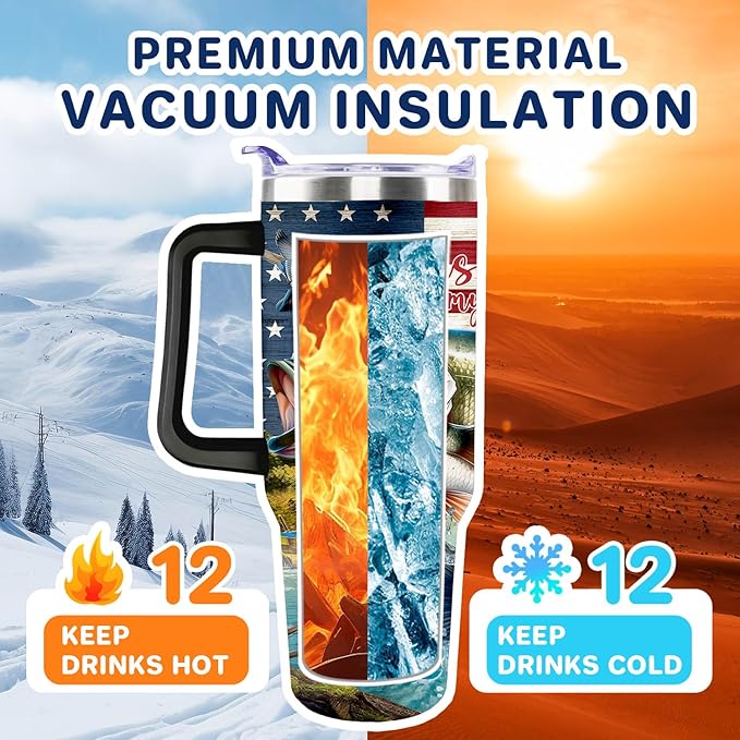 Fishing Gifts For Men 40oz Fishing Travel Tumbler for Fishings Lover Fathers Day Fishings Gift For Dad Grandpa Husband as Christmas Birthday Presents Lover Cup With Handle