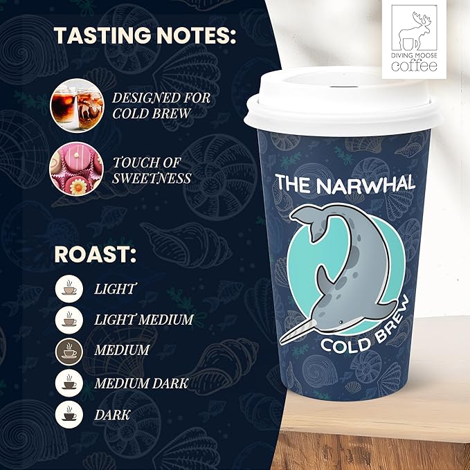 Diving Moose Coffee - The Narwhal Cold Brew Blend Medium Roast (32oz / 2 LB) - Lightly Sweet Specialty Grade Small-Batch Roasted to Order Smooth Not Bitter