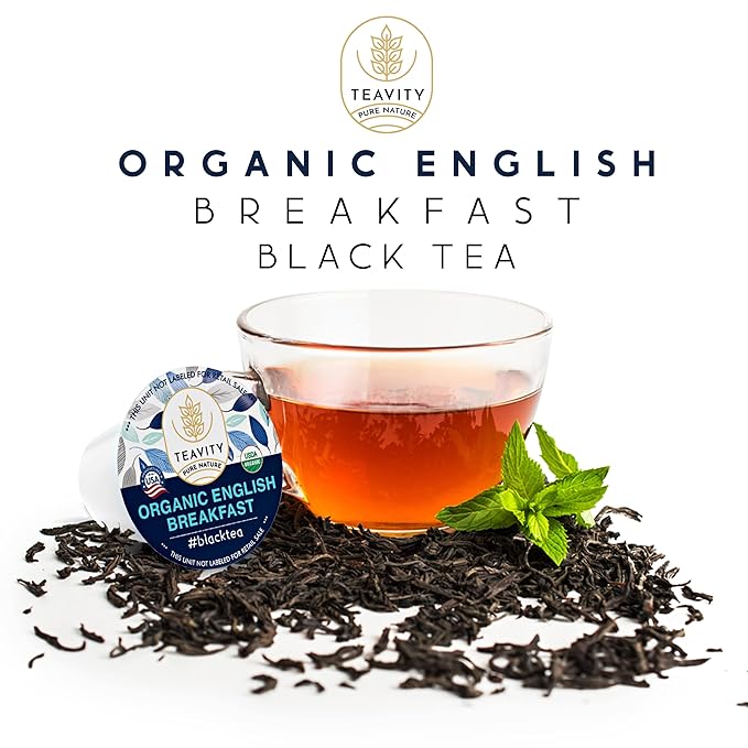 Organic English Breakfast Tea Pods for Keurig - Naturally Caffeinated Unsweetened Black Tea Pods by Teavity (12 Tea Pods)